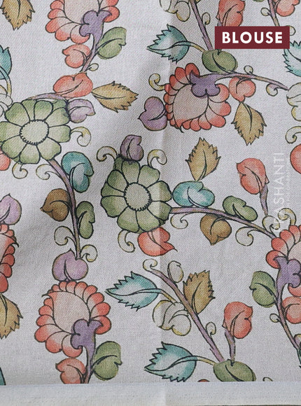 Kota saree dual shade of bluish green with kalamkari applique work