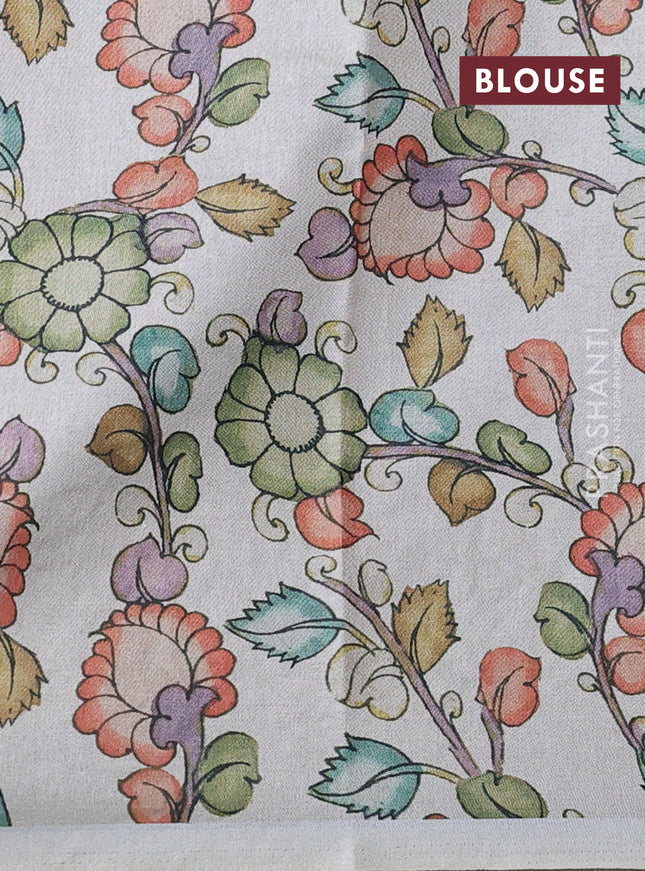 Kota saree dual shade of bluish green with kalamkari applique work