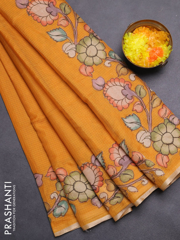 Kota saree mustard yellow with kalamkari applique work