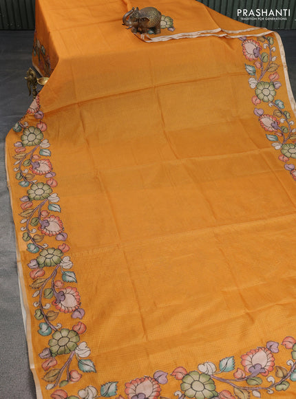 Kota saree mustard yellow with kalamkari applique work