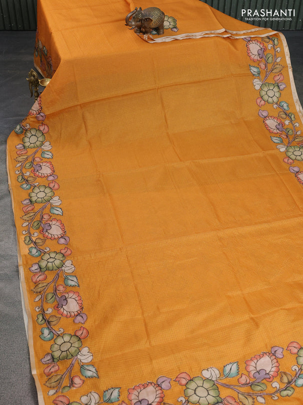 Kota saree mustard yellow with kalamkari applique work