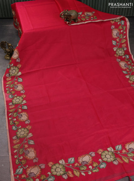 Kota saree pink with kalamkari applique work