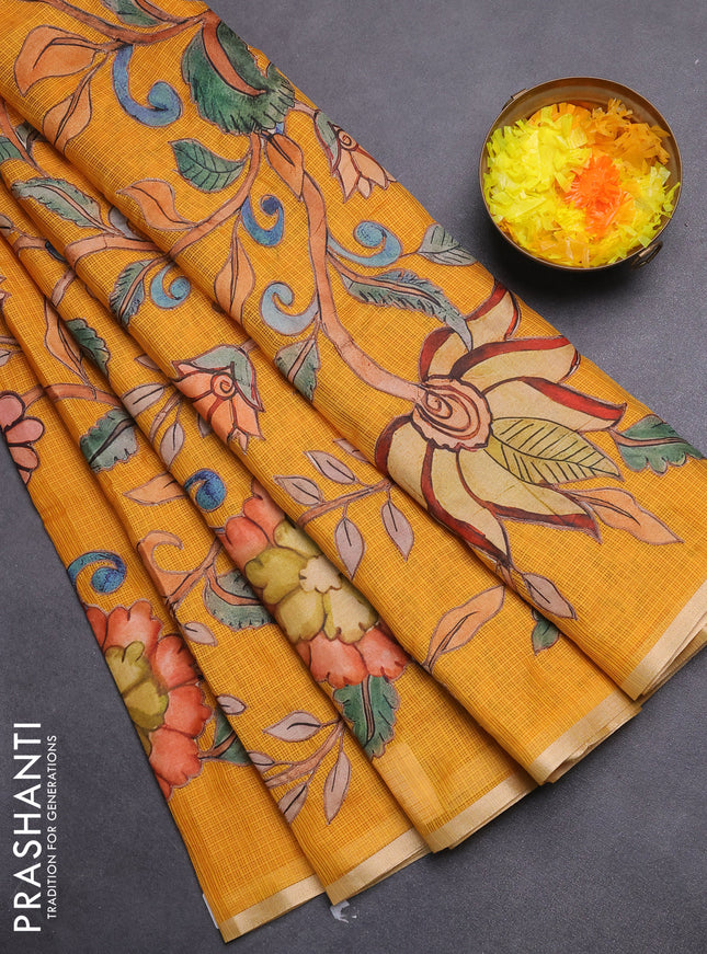 Kota saree mustard yellow with kalamkari applique work