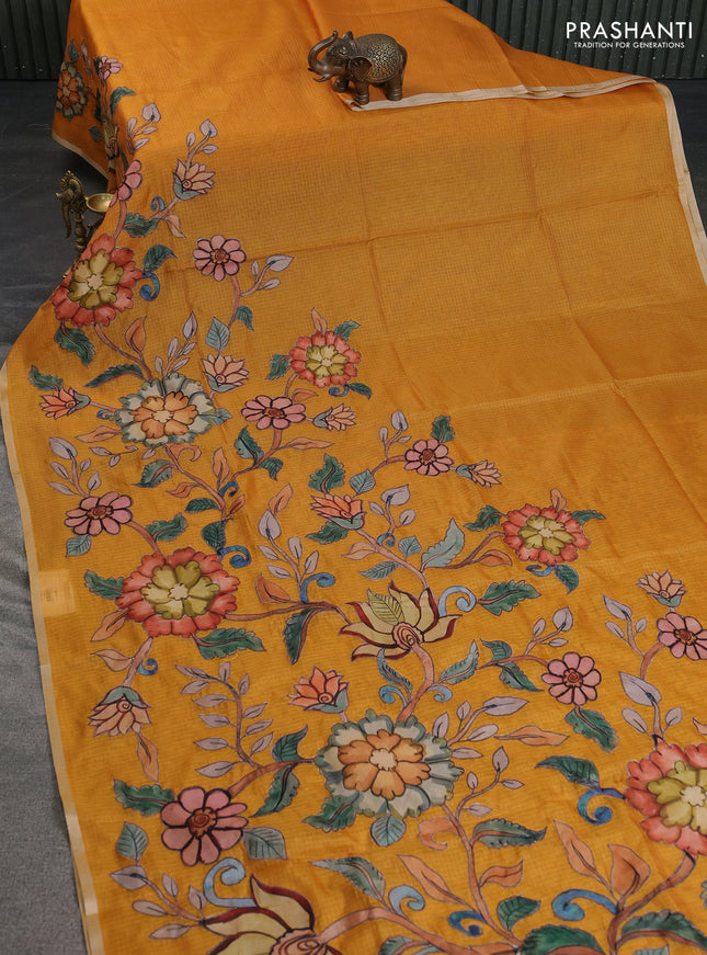 Kota saree mustard yellow with kalamkari applique work