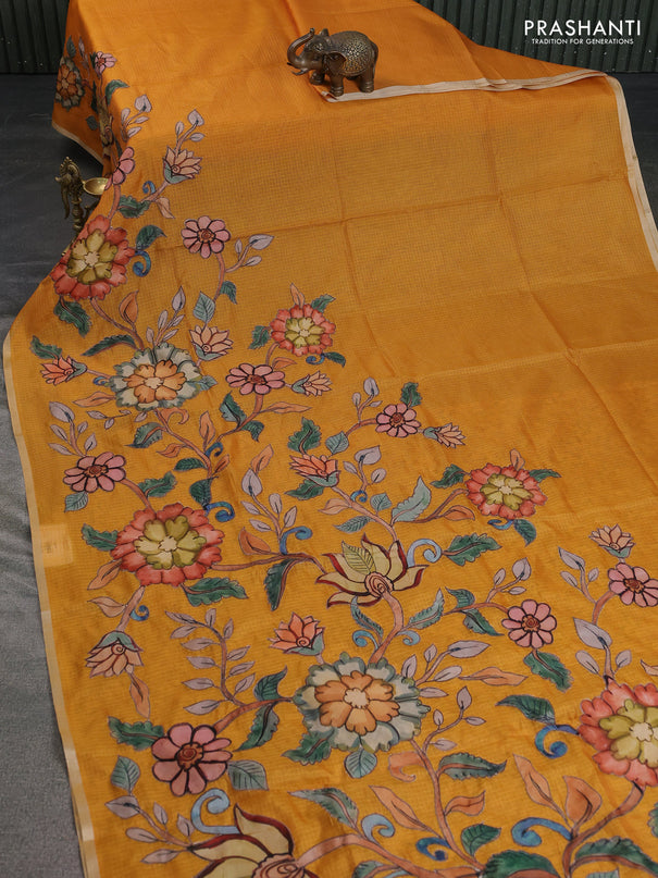 Kota saree mustard yellow with kalamkari applique work