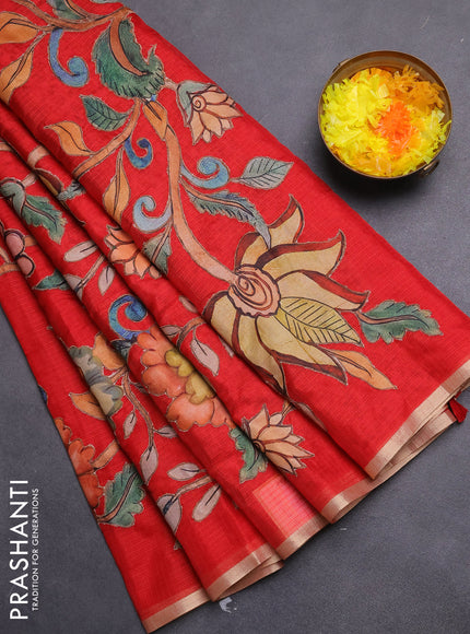 Kota saree red with kalamkari applique work