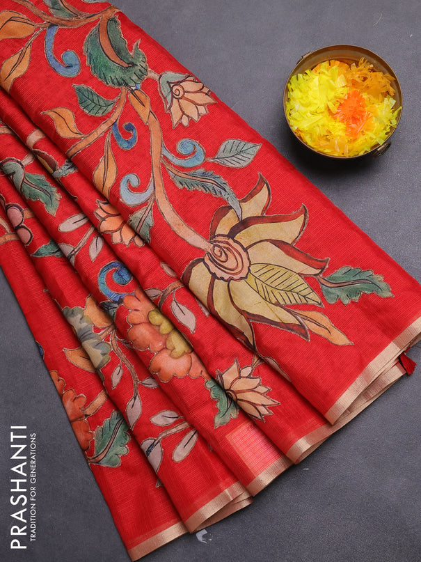 Kota saree red with kalamkari applique work