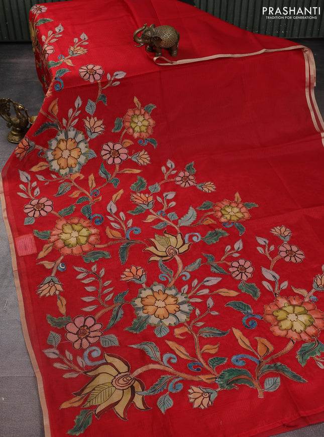 Kota saree red with kalamkari applique work