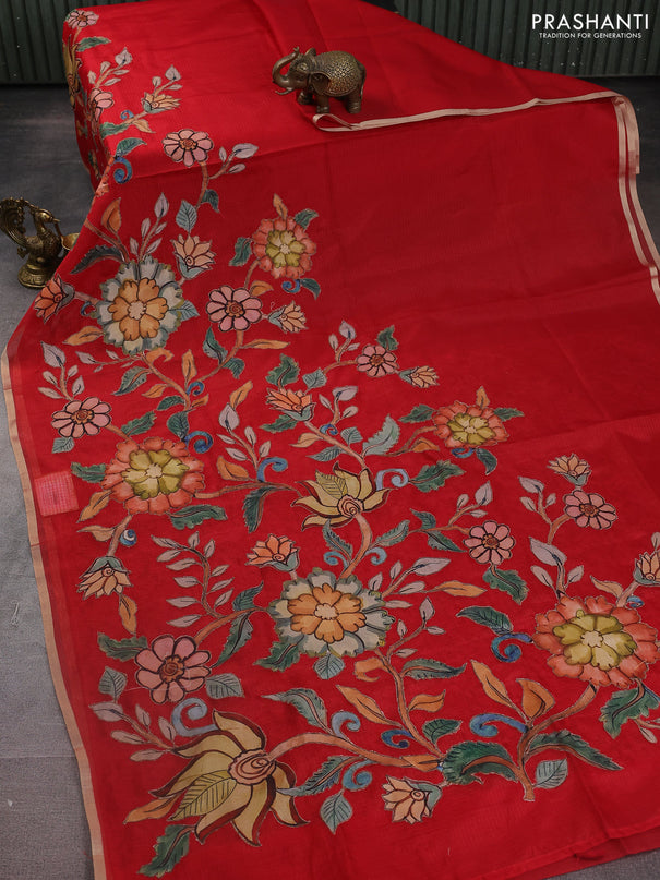 Kota saree red with kalamkari applique work