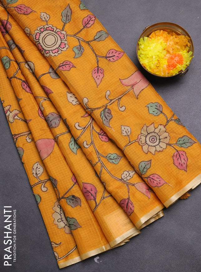 Kota saree mustard yellow with kalamkari applique work