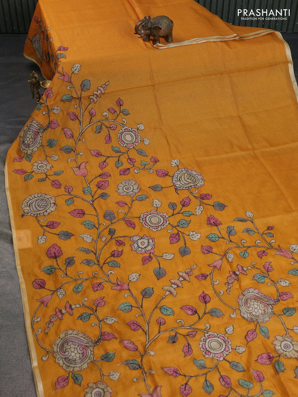 Kota saree mustard yellow with kalamkari applique work