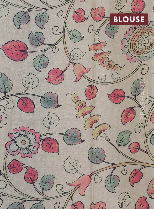 Kota saree dual shade of bluish green with kalamkari applique work