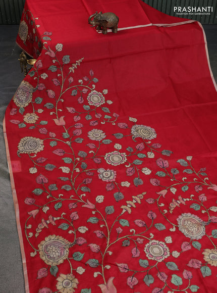 Kota saree red with kalamkari applique work