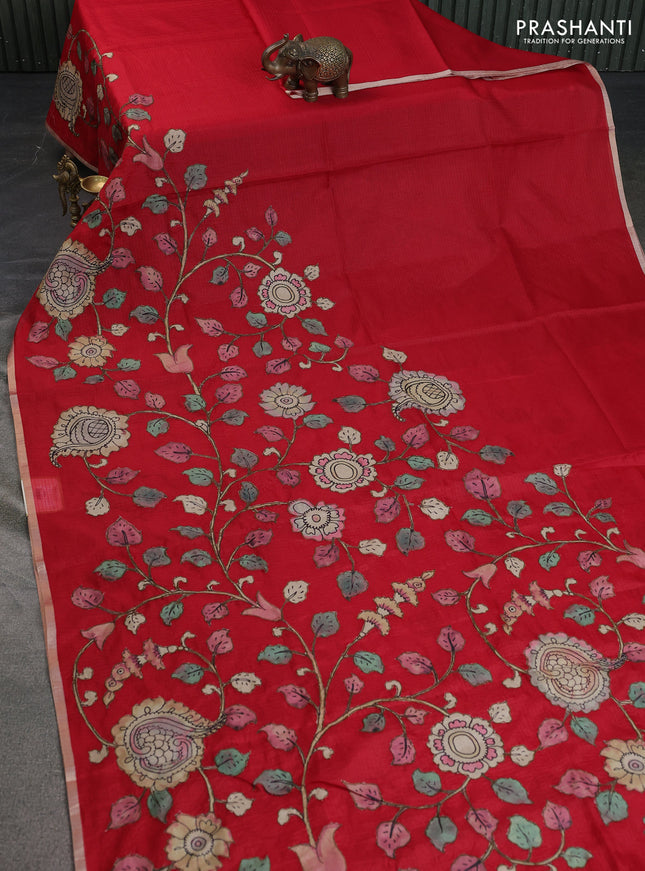 Kota saree red with kalamkari applique work