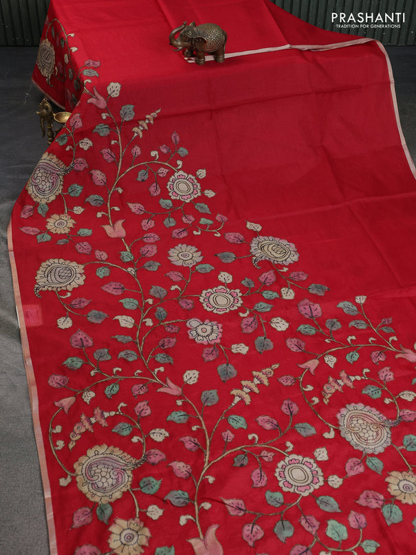Kota saree red with kalamkari applique work