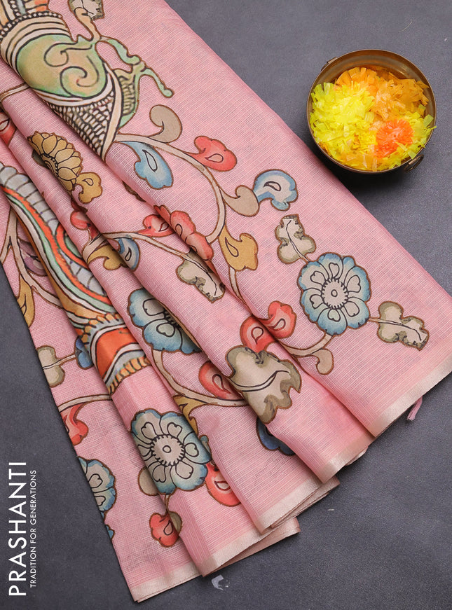 Kota saree mild peach pink with kalamkari applique work