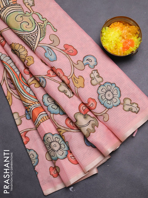 Kota saree mild peach pink with kalamkari applique work