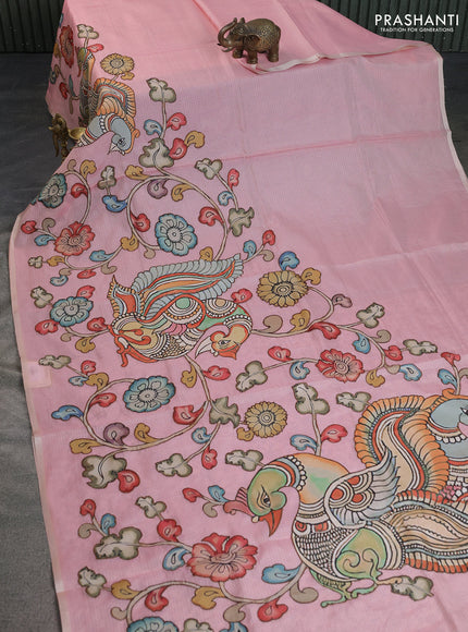 Kota saree mild peach pink with kalamkari applique work