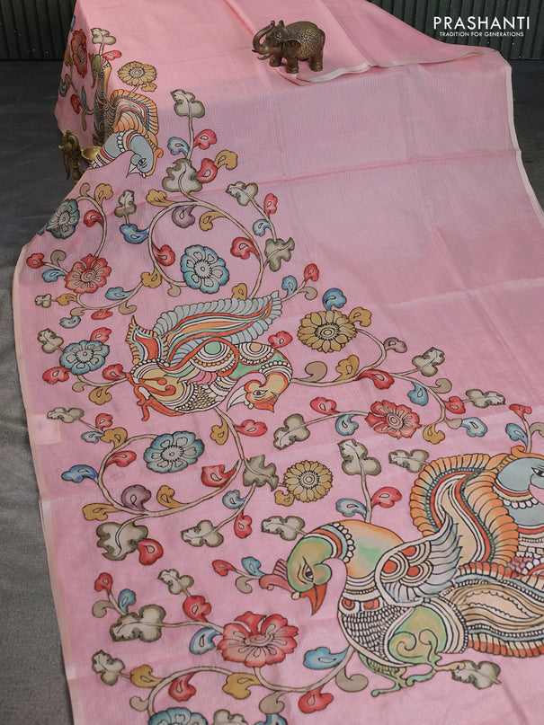 Kota saree mild peach pink with kalamkari applique work