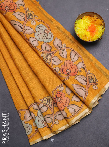 Kota saree mustard yellow with kalamkari applique work