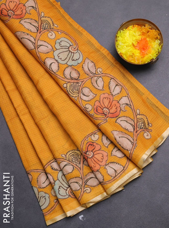 Kota saree mustard yellow with kalamkari applique work