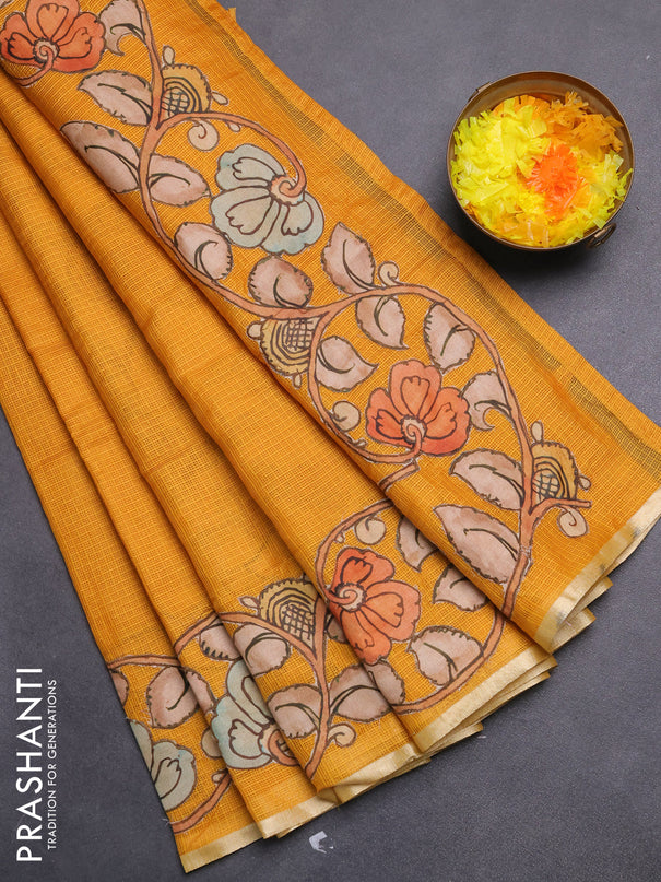 Kota saree mustard yellow with kalamkari applique work