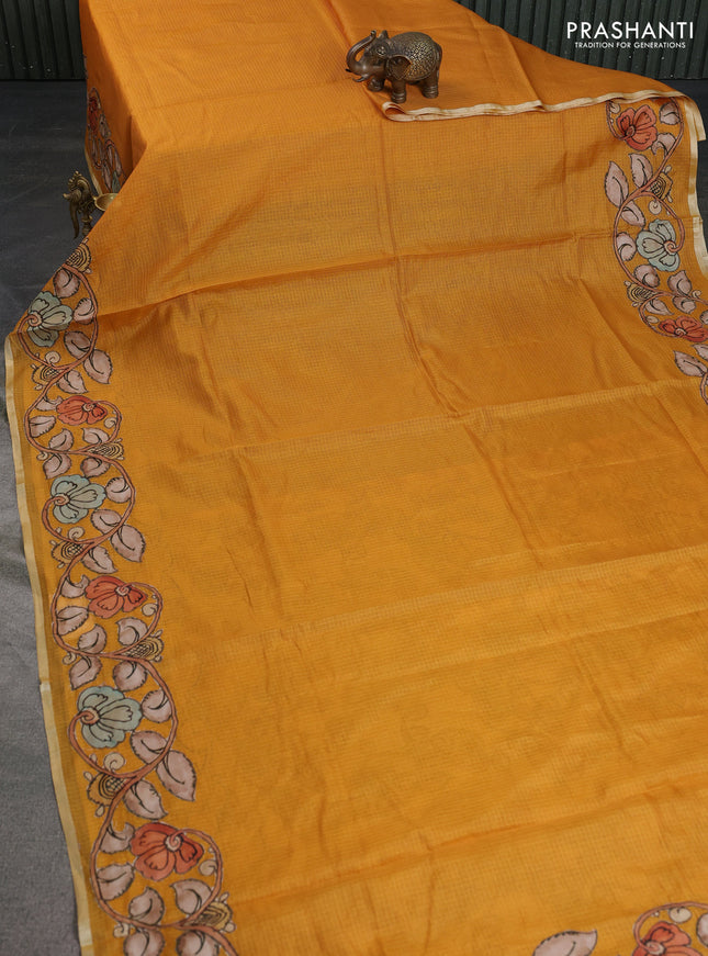 Kota saree mustard yellow with kalamkari applique work
