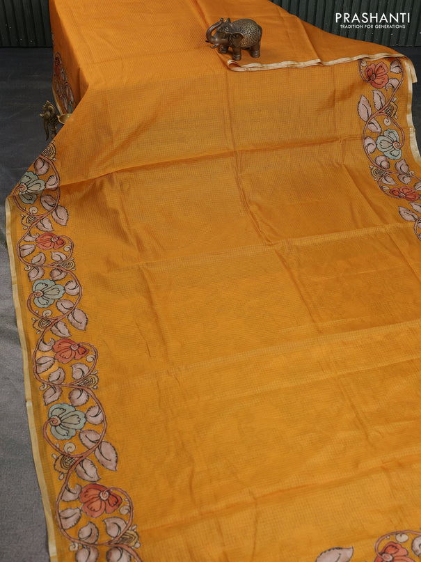 Kota saree mustard yellow with kalamkari applique work