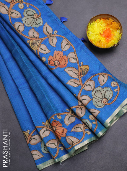 Kota saree dual shade of blue with kalamkari applique work