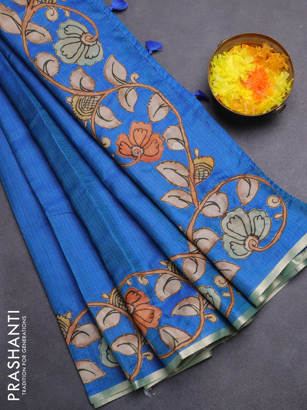 Kota saree dual shade of blue with kalamkari applique work