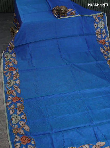 Kota saree dual shade of blue with kalamkari applique work