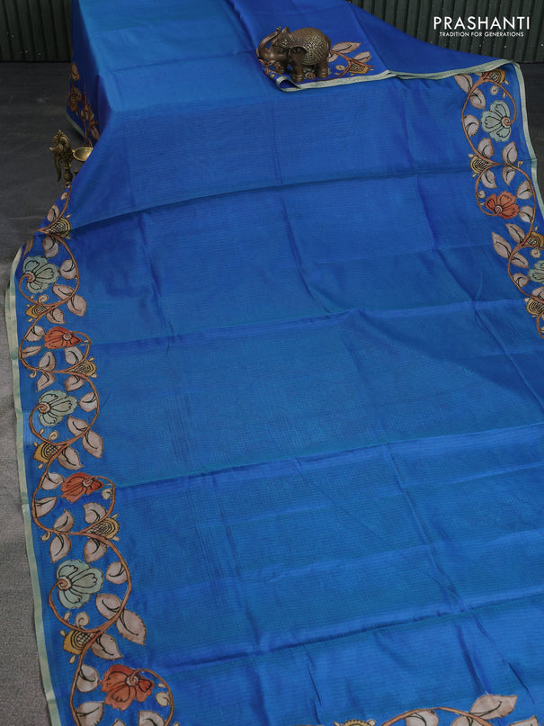 Kota saree dual shade of blue with kalamkari applique work