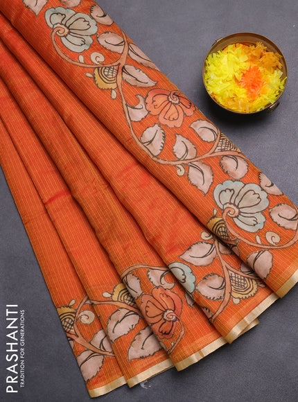 Kota saree dual shade of rustic orange with kalamkari applique work