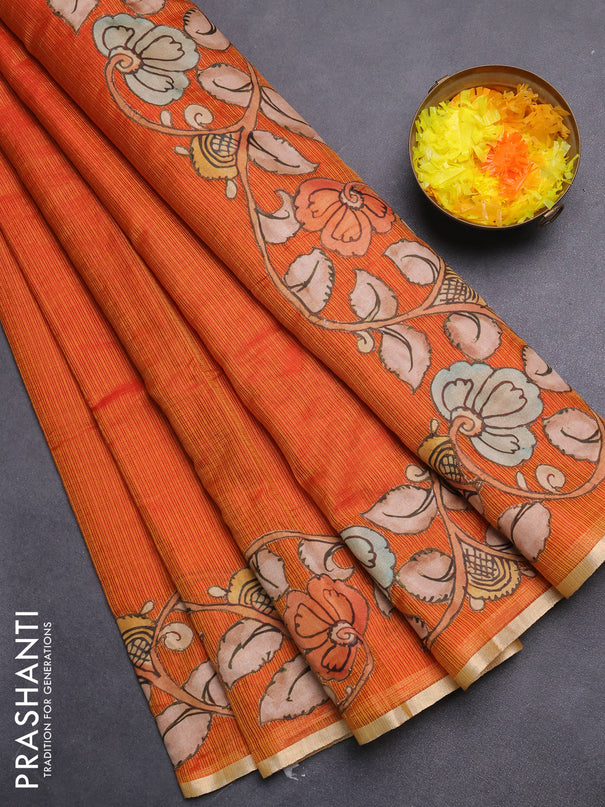 Kota saree dual shade of rustic orange with kalamkari applique work