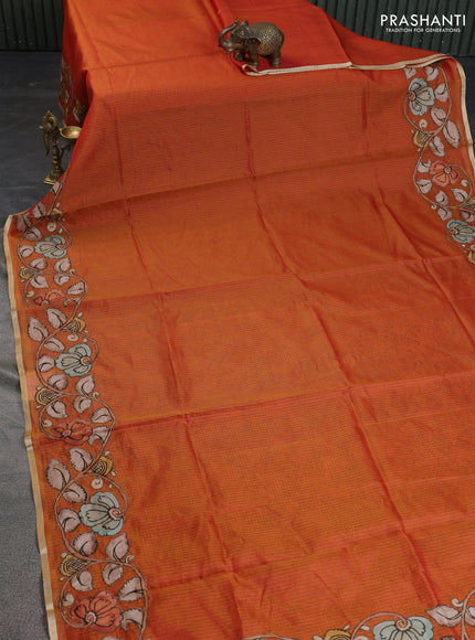 Kota saree dual shade of rustic orange with kalamkari applique work