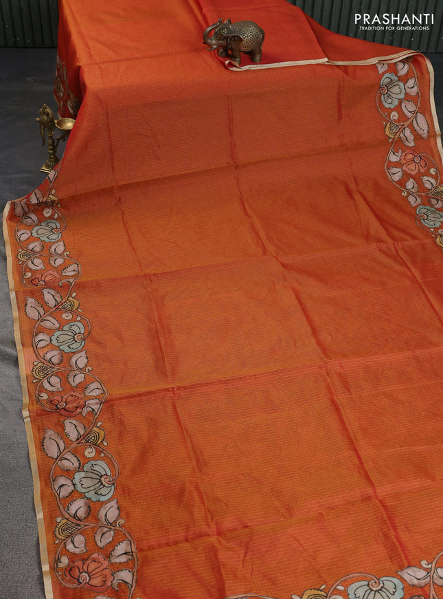 Kota saree dual shade of rustic orange with kalamkari applique work