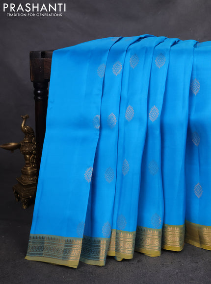 Kanchipuram silk saree cs blue and green shade with zari woven buttas and zari woven border