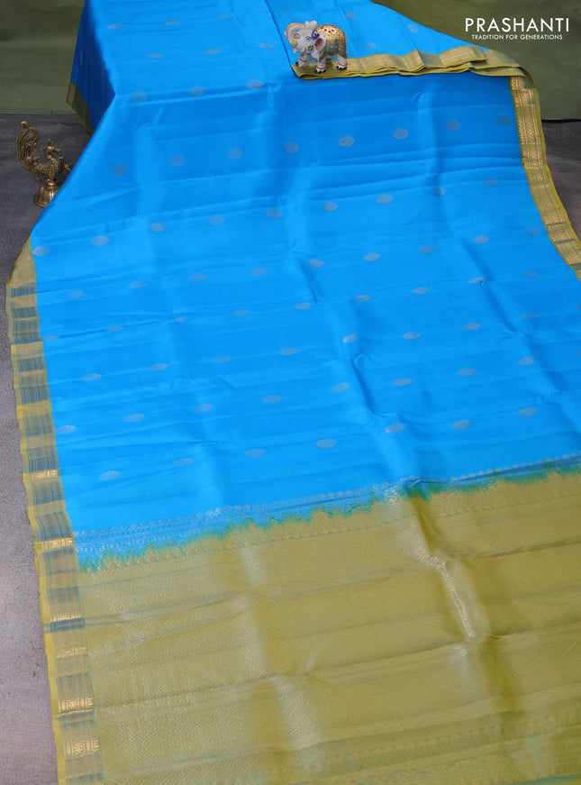 Kanchipuram silk saree cs blue and green shade with zari woven buttas and zari woven border