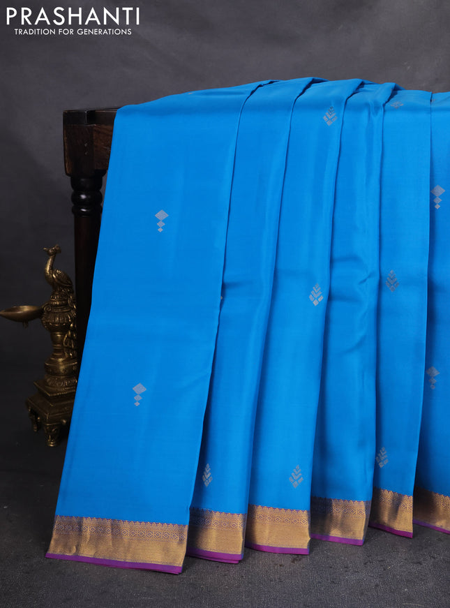 Kanchipuram silk saree cs blue and purple with zari woven buttas and zari woven border