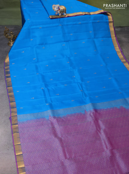 Kanchipuram silk saree cs blue and purple with zari woven buttas and zari woven border