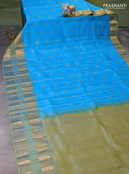 Kanchipuram silk saree cs blue and green shade with zari woven buttas and long zari woven border