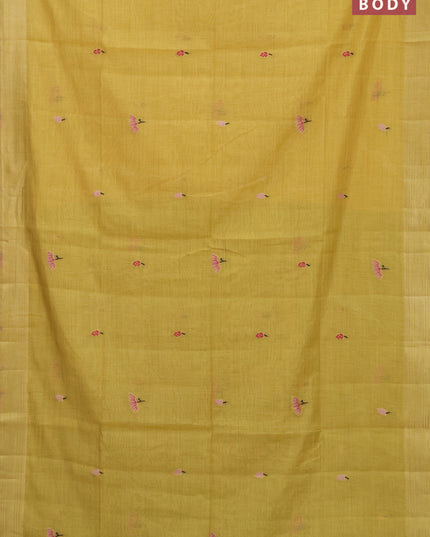 Jamdhani cotton saree yellow and light green with thread & zari woven buttas and pichwai pallu