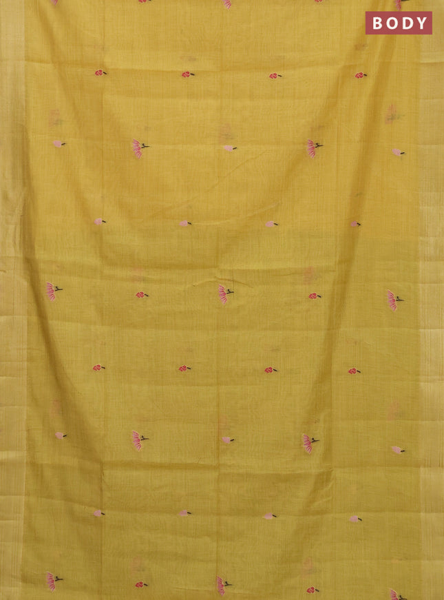 Jamdhani cotton saree yellow and light green with thread & zari woven buttas and pichwai pallu