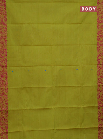 Chettinad cotton saree lime green and cs blue with thread woven buttas and thread woven border