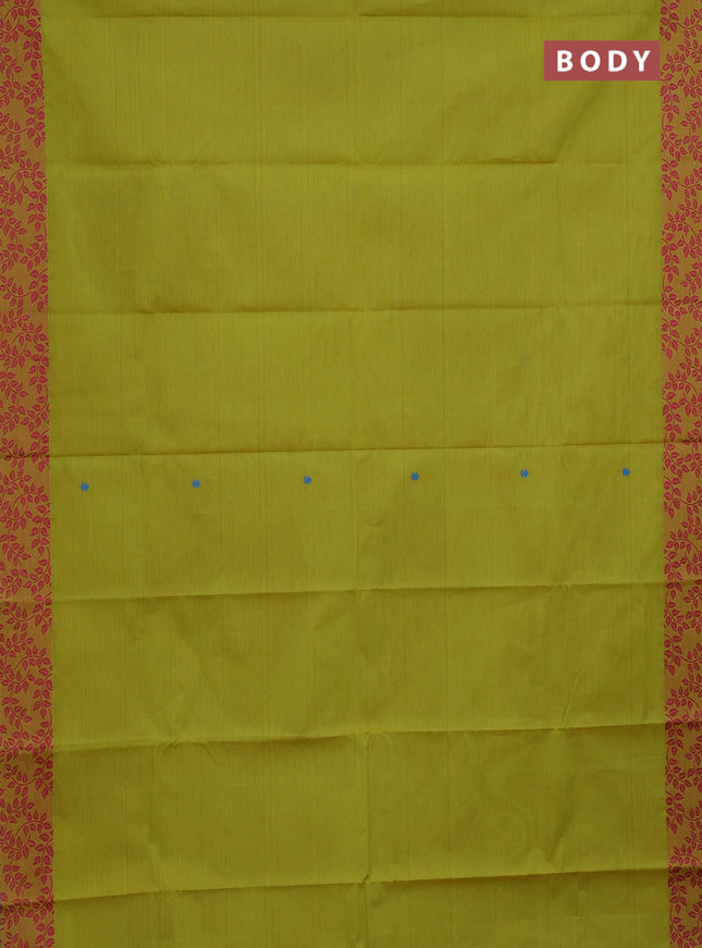 Chettinad cotton saree lime green and cs blue with thread woven buttas and thread woven border