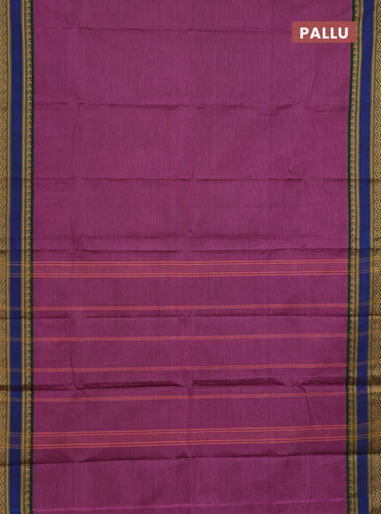 Chettinad cotton saree mauve pink and green with plain body and rettapet thread woven border