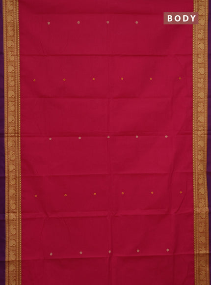 Chettinad cotton saree pink and purple with plain body and thread woven simple border