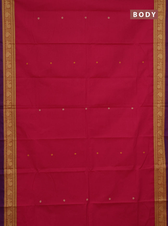 Chettinad cotton saree pink and purple with plain body and thread woven simple border