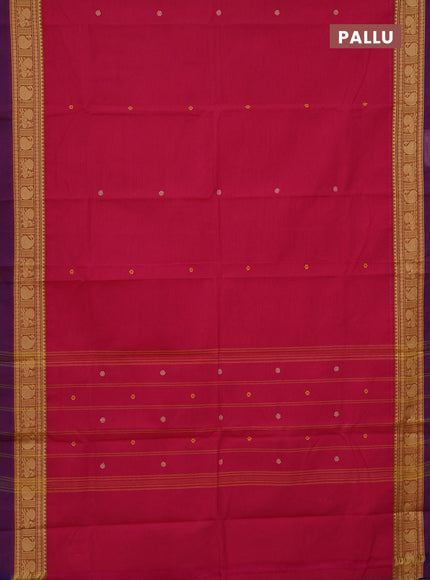 Chettinad cotton saree pink and purple with plain body and thread woven simple border
