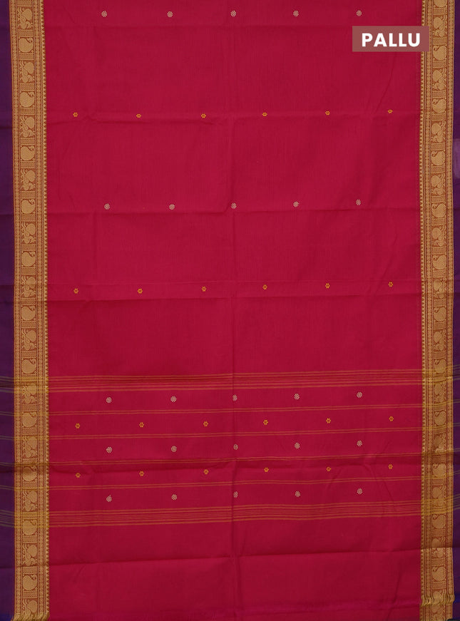 Chettinad cotton saree pink and purple with plain body and thread woven simple border